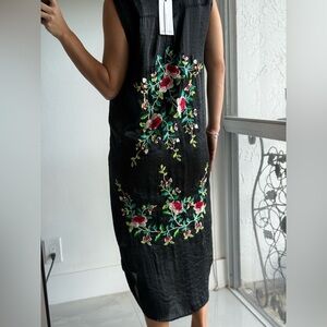 Zara Floral Embroidered Black Shirt ( Dress)
